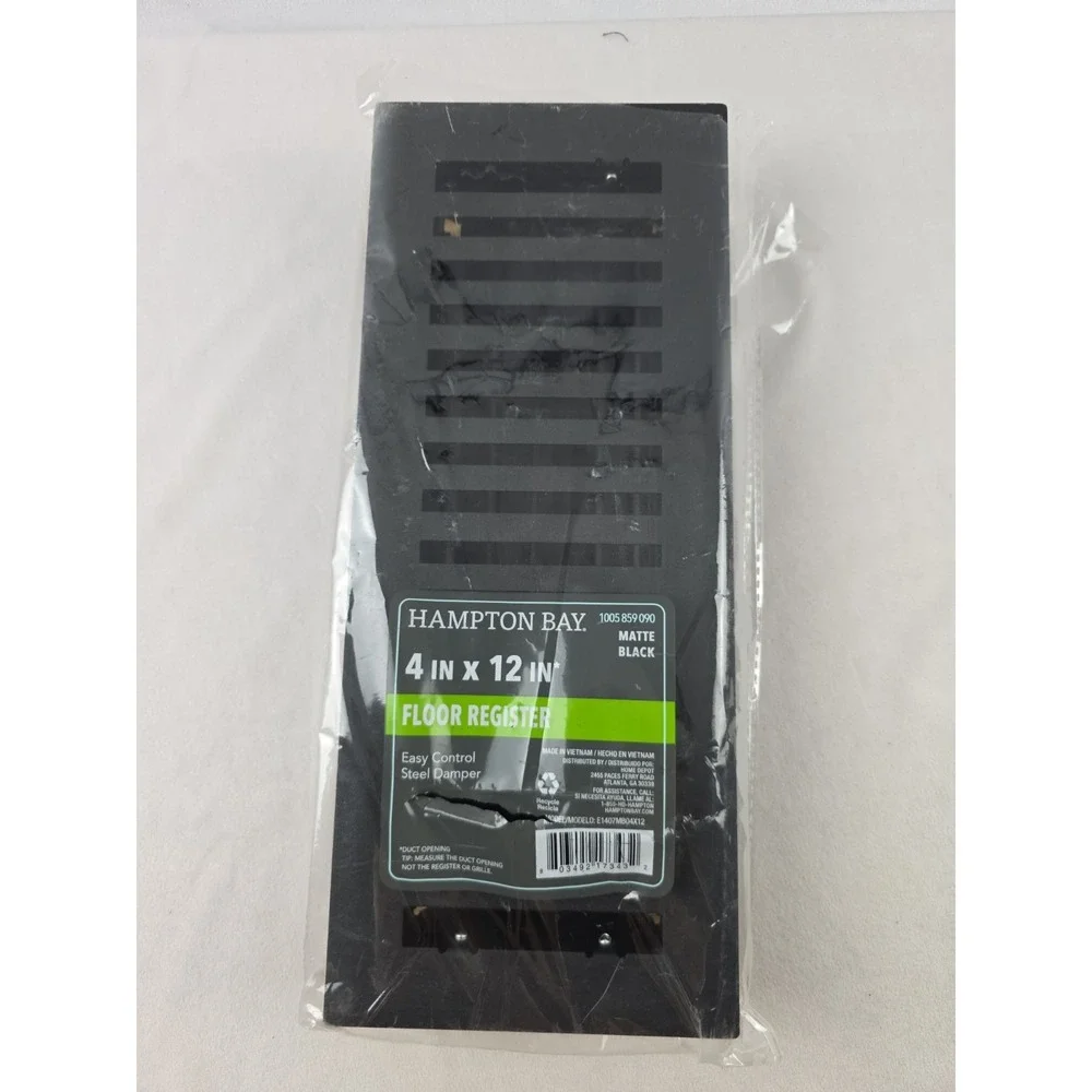 Hampton Bay 4 in. x 12 in. Steel Floor Register in Matte Black Finish, NEW